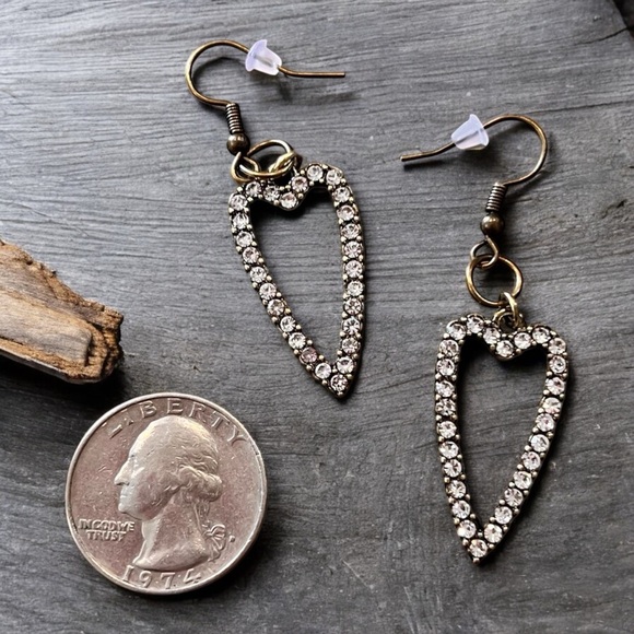 Bronze Heart-Shaped Rhinestone Earrings Boho - Picture 17 of 17